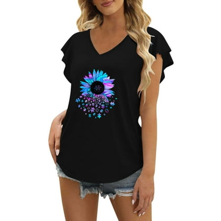 

Fsqjgq Black Tops For Women Work Long Sleeve Maternity Shirt Womens Summer V Neck Ruffle Short Sleeve Tunic Casual Flowy Shirt Compression Shirts for Women Long Sleeve