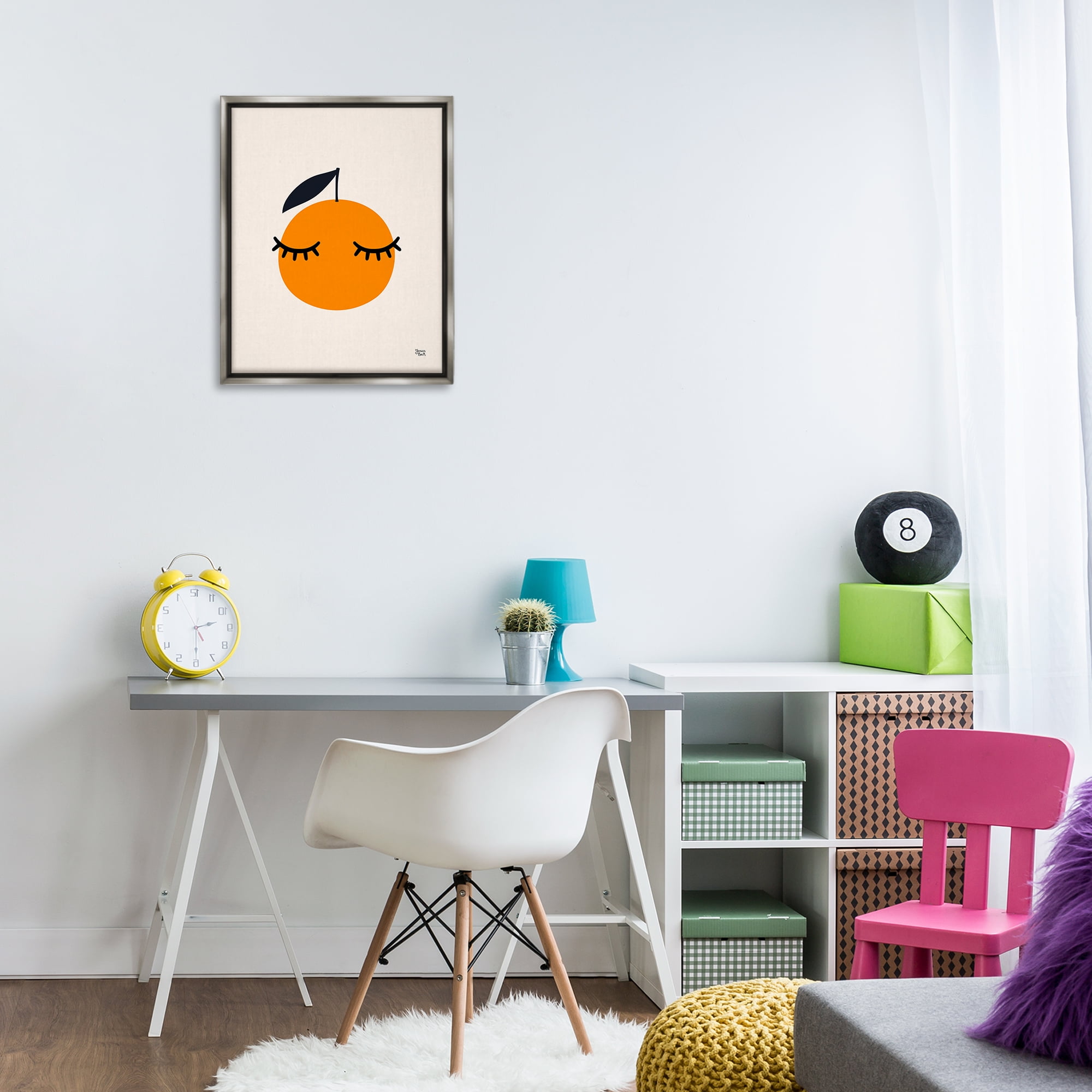 Stupell Industries Orange with Eyelashes Food & Beverage Painting Gray Floater Framed Canvas Art Print Wall Art, 17 x 21