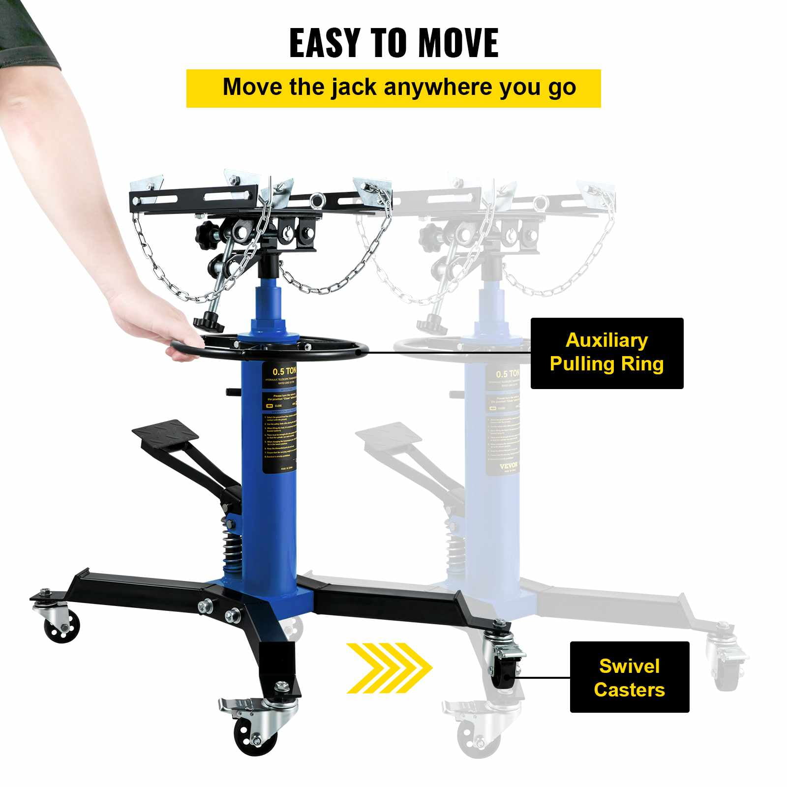 VEVOR Transmission Jack 1100 lbs 2-Stage Hydraulic High Lift Vertical Telescopic,Blue