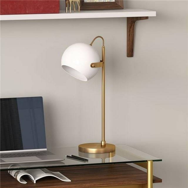 Henn & Hart TL0783 Sims Brass Finish Desk Lamp with White Shade