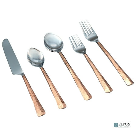 Elyon Seldon Copper 20-Piece Reflective Hand-Forged Flatware Set, Stainless Steel, Service For 4