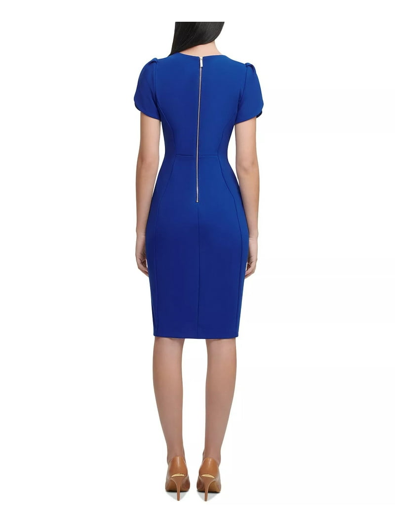 Calvin Klein BLUE MALLARD Women's Tulip-Sleeve Crepe Sheath Dress