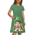 thumbnail image 4 of Uourmeti St. Patrick's Day Sundress for Girls Size 7-8 Bunny Print Short Sleeve Swing Dresses Casual Soft Crew Neck Midi School Party Dress with Pockets, 4 of 6