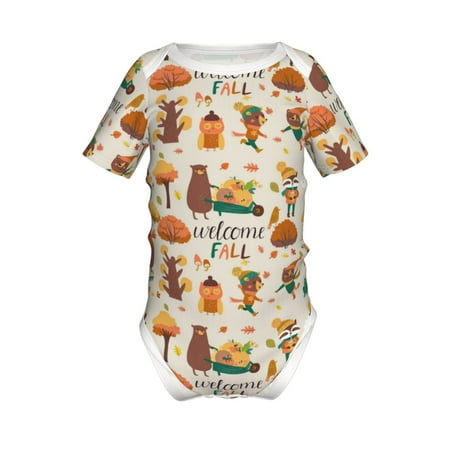 

Adobk Autumn In The Forest Print Baby Climbing Clothes Jumpsuit Rompers Classic Rompers Child Short sleeve Bodysuits-6 Months