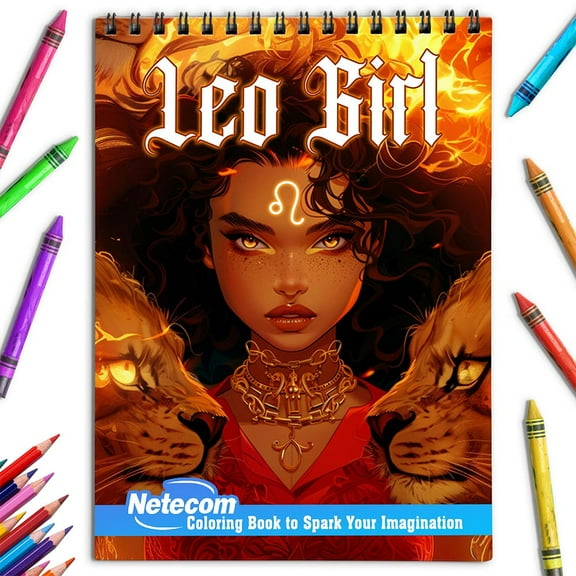Netecom Leo Girl Coloring Book for Adults, Spiral Bound, Soft Cover