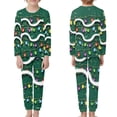 thumbnail image 2 of Renewold Colorful Lights Pj Set of 2 Kids Christmas Green Pajamas Top and Pants with Big Pocket Breathable Polyester Long Sleeve Indoor Loungewear Leisure Sleep Wear Size 15-16, 2 of 5
