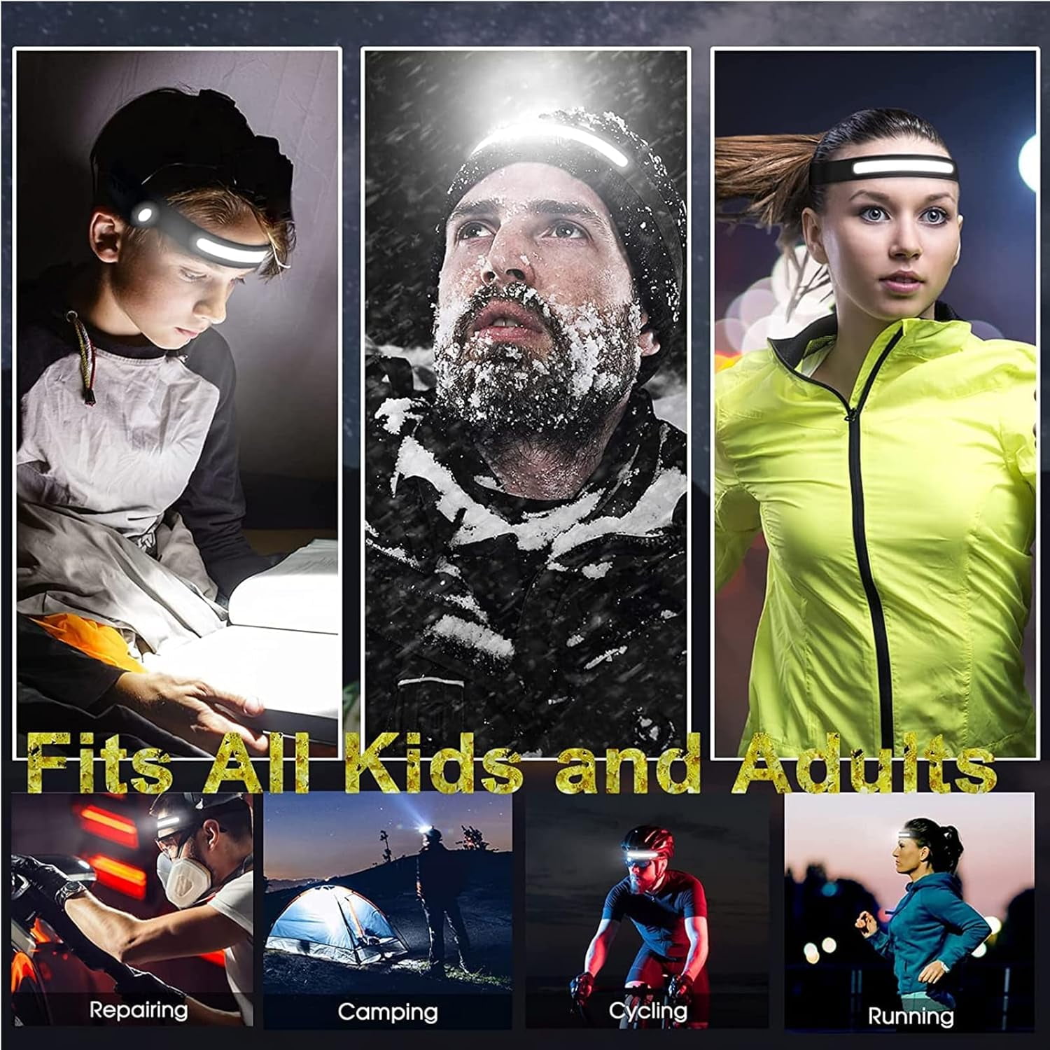 Headlamp Rechargeable, Head Lamps Led Rechargeable with Motion Sensor Headlamps 9 Mode Head Lights Forehead, Super Bright Hard Hat Light for Running, Hiking, Camping (2PCS Black)