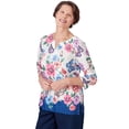 thumbnail image 3 of Alfred Dunner Womens Floral Butterfly Border Split Neck Top, 3 of 6