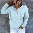 thumbnail image 3 of HAPIMO Rollbacks Sweatshirt for Women Long Sleeve Pocket Drawstring Casual Solid Color Sweatshirt Button V-Neck Pullover Tops Teen Girls Fashion Clothes Light Blue M, 3 of 6