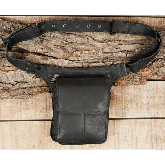 Leather Waist Bag with Multiple Pockets, Adjustable Belt.