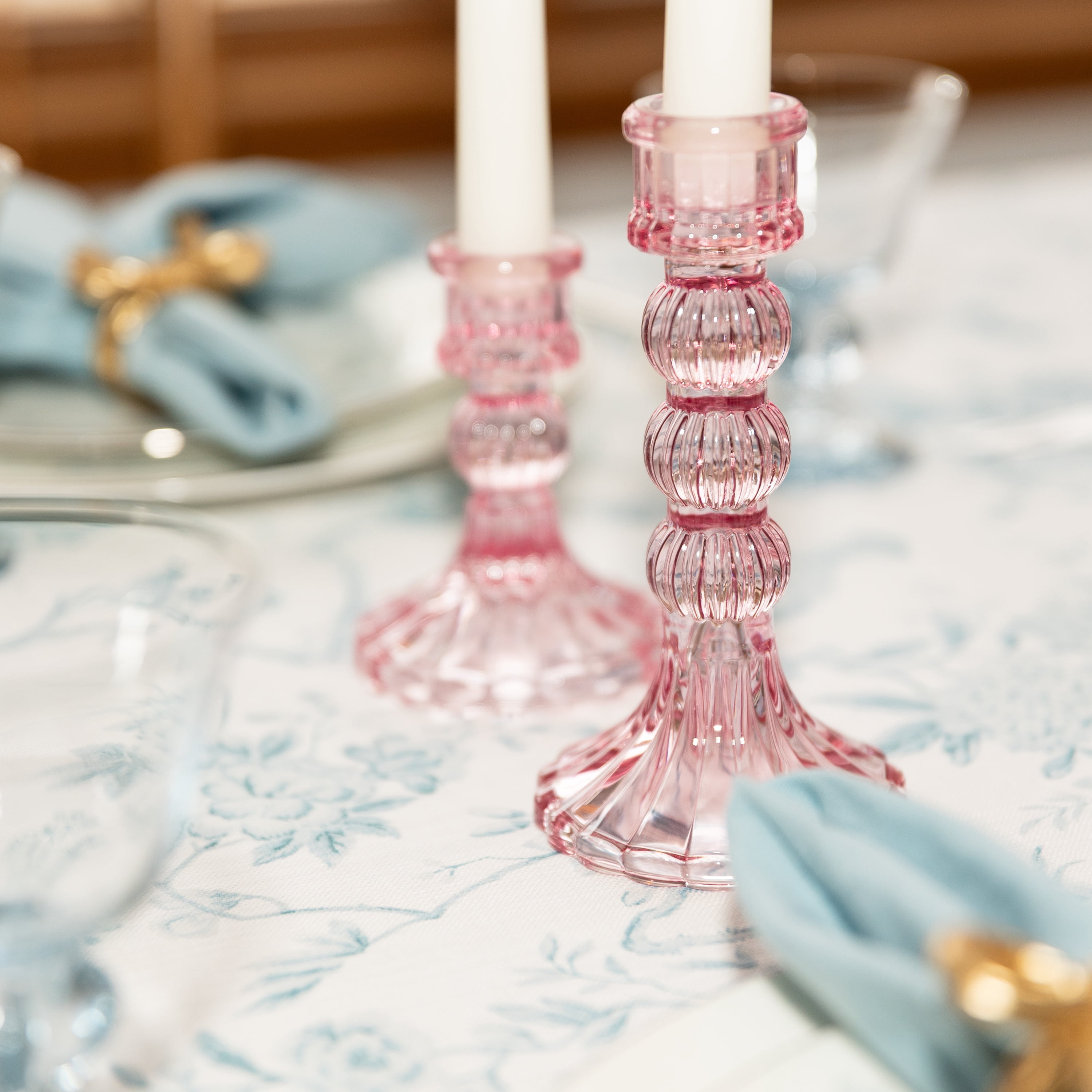 Mainstays Pink Pleated Glass Taper Candle Holder, Large