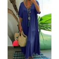 thumbnail image 5 of plus Size Women's Casual Loose V-Neck Solid Long Dress Spring Summer Pleated Big Size Women's Dress, 5 of 5