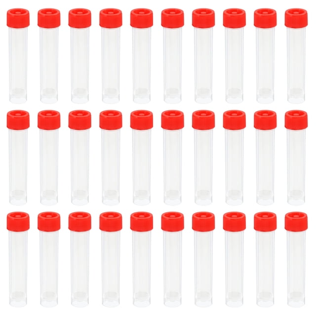 Unique Bargains 20mL Plastic Test Tubes, 80 Pack Frozen Test Tube Graduated Vial Container Storage Screw Cap, Red Clear