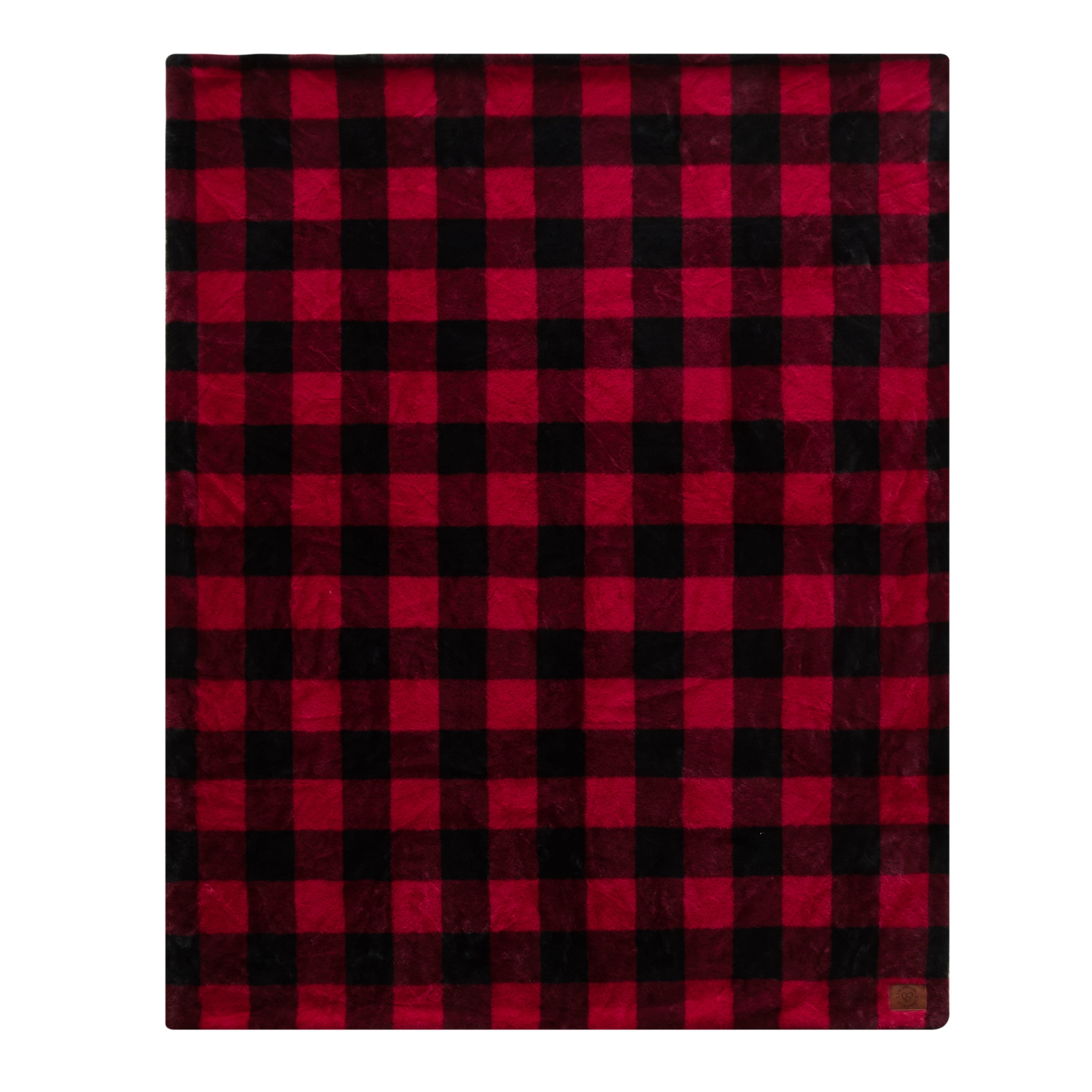 Dearfoams Red Buffalo Check Faux Fur with Micromink Reverse Throw, Red/Black, 50 in x 60 in