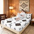 thumbnail image 3 of Manfei Tribal Geometric Diamond Queen Sheets, Vintage Cross Queen Sheet Sets, Black Brown White, Black Reversible 4pcs1 Flat Sheet + 1 Fitted Sheet + 2 Pillowcases, 3 of 6