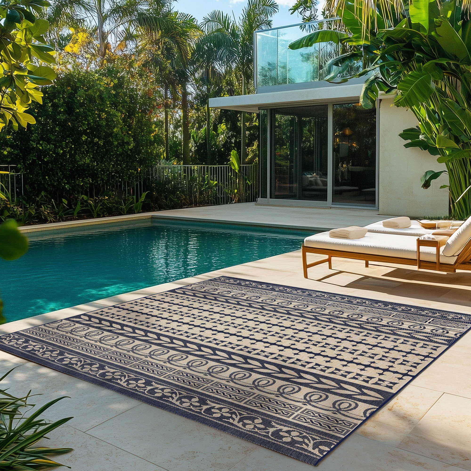 Gertmenian Paseo Burke Stripe Bohemian Striped Sand/ Navy Area Rug, 9x13