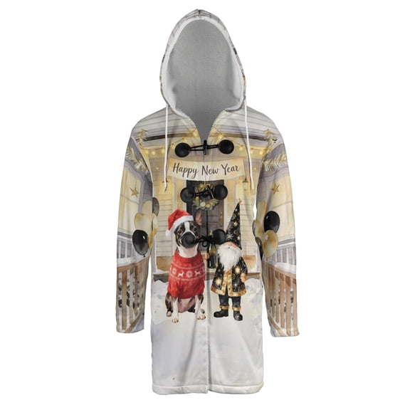 Happy New Year 2026 Boston Terrier Santa Gnome Holiday Party Snow All Over Print 3D Hooded Duffle Toggle Coat Gentleman Dog Lover Gifts - 13019