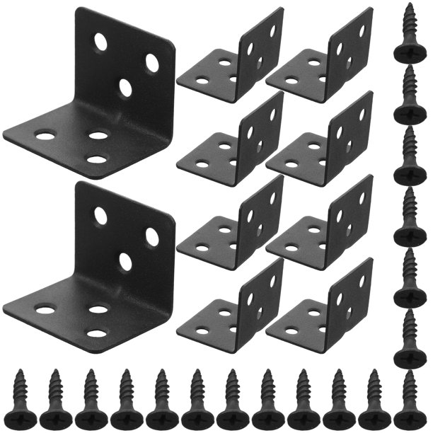10 soportes angulares resistentes en forma de L con tornillos para estantes de madera y muebles. Soportes de esquina metálicos de 90 grados para mesas y sillas.