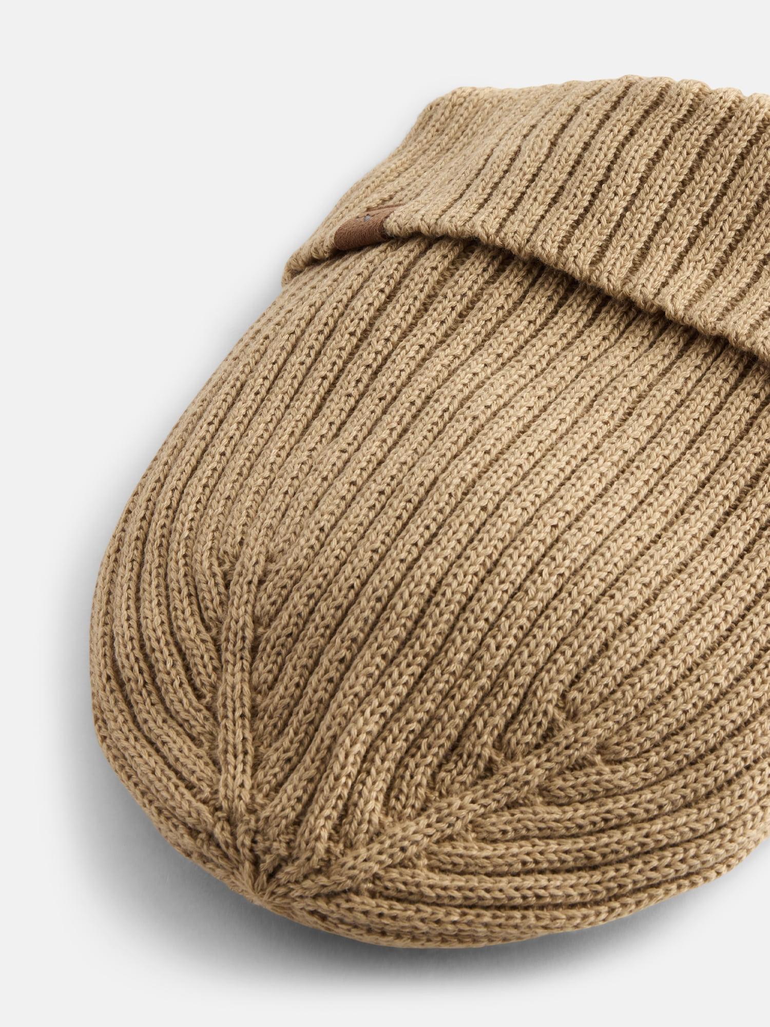 George Men's Fleece Lined Ribbed Knit Beanie Hat, Khaki