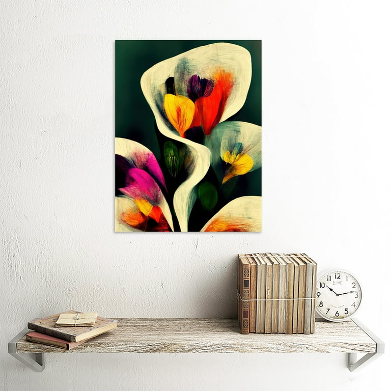 Autumnal Orange Pink Yellow Purple Abstract Style Floral Painting Unframed Wall Art Print Poster Home Decor Premium, Size: Unframed Paper 12x16