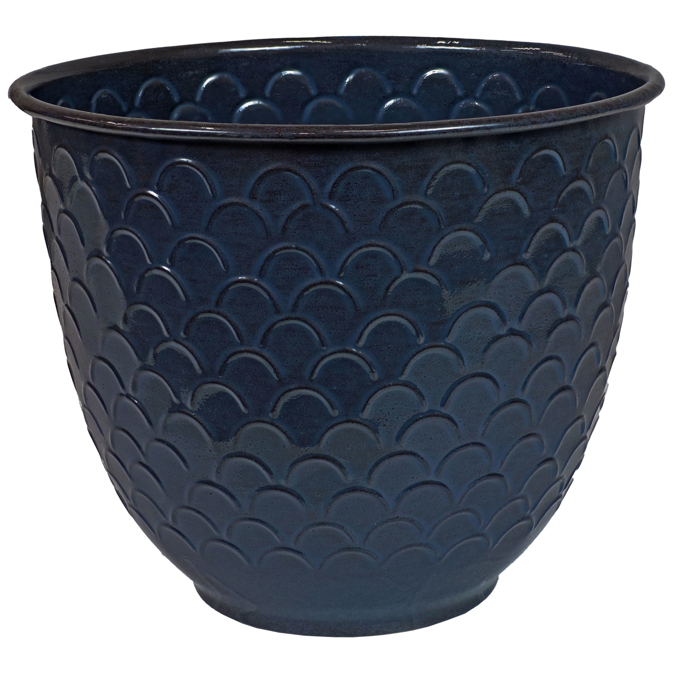 Sunnydaze Dinah 12.5" x 12.5" x 10.75" Round Navy Metal Outdoor Planter Pot 4-Count