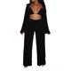 thumbnail image 2 of VISgogo Conjunto de Ropa de 3 Piezas para Mujer, Blusa de Color Sólido de Manga Larga con Cuello de Solapa + Sujetador + Pantalones de Pierna Ancha VISgogo moda, 2 of 9