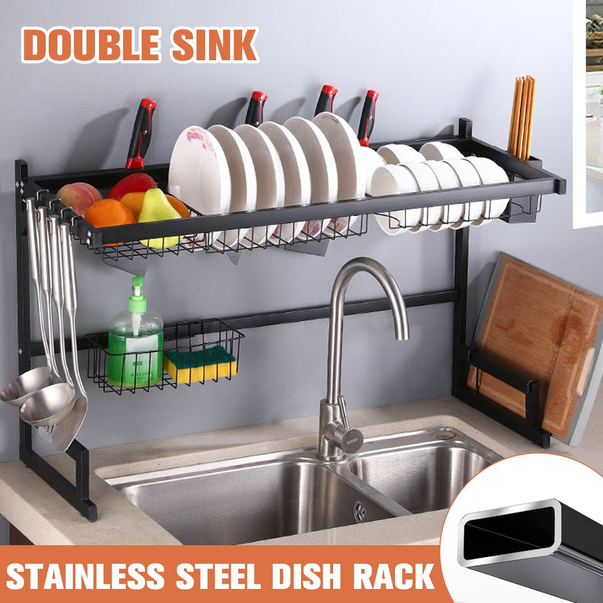 Jitrading Over the Sink Dish Drying Rack Adjustable 2Tier Large Dish Dryer Rack for Kitchen