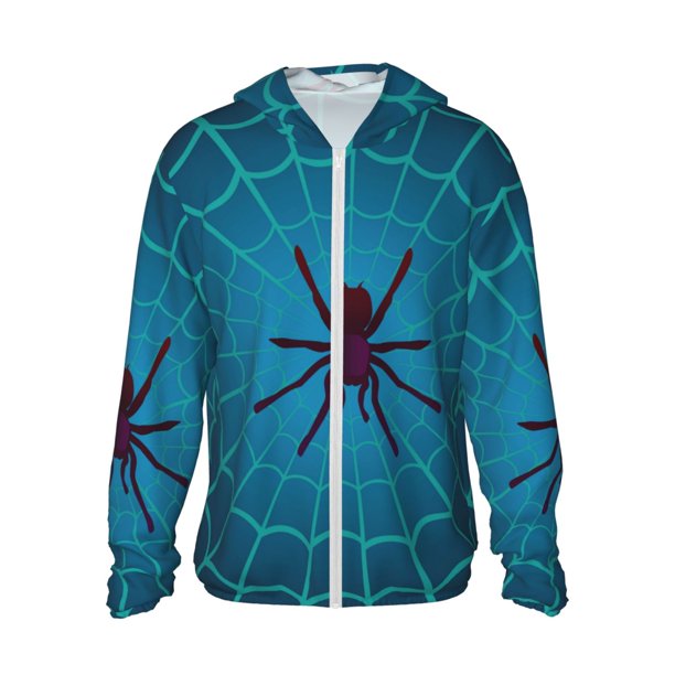 Fotbe Spider And Cobweb Chaqueta con Protección Solar UPF 50+ para Hombre y Mujer, Camisa con Capucha y Bolsillos-Large