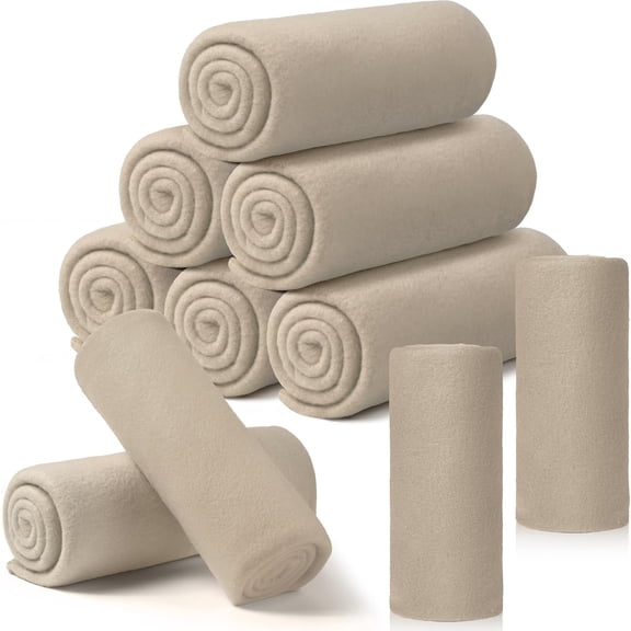 10 Pcs Fleece Blanket Bulk Soft Warm Fleece Blankets Cozy Lightweight Throw Blankets Plush Pet Throw Blanket for Home Bed Sofa Office Wedding Gifts Travel(50" x 60",Light Tan)