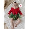 thumbnail image 4 of Miaouyo Infant Baby Girl Christmas Fall Outfit 0 3 6 12 18 Months Gingerbread Ruffle Trim Long Sleeve Romper Dress and Flower Headband, 4 of 9