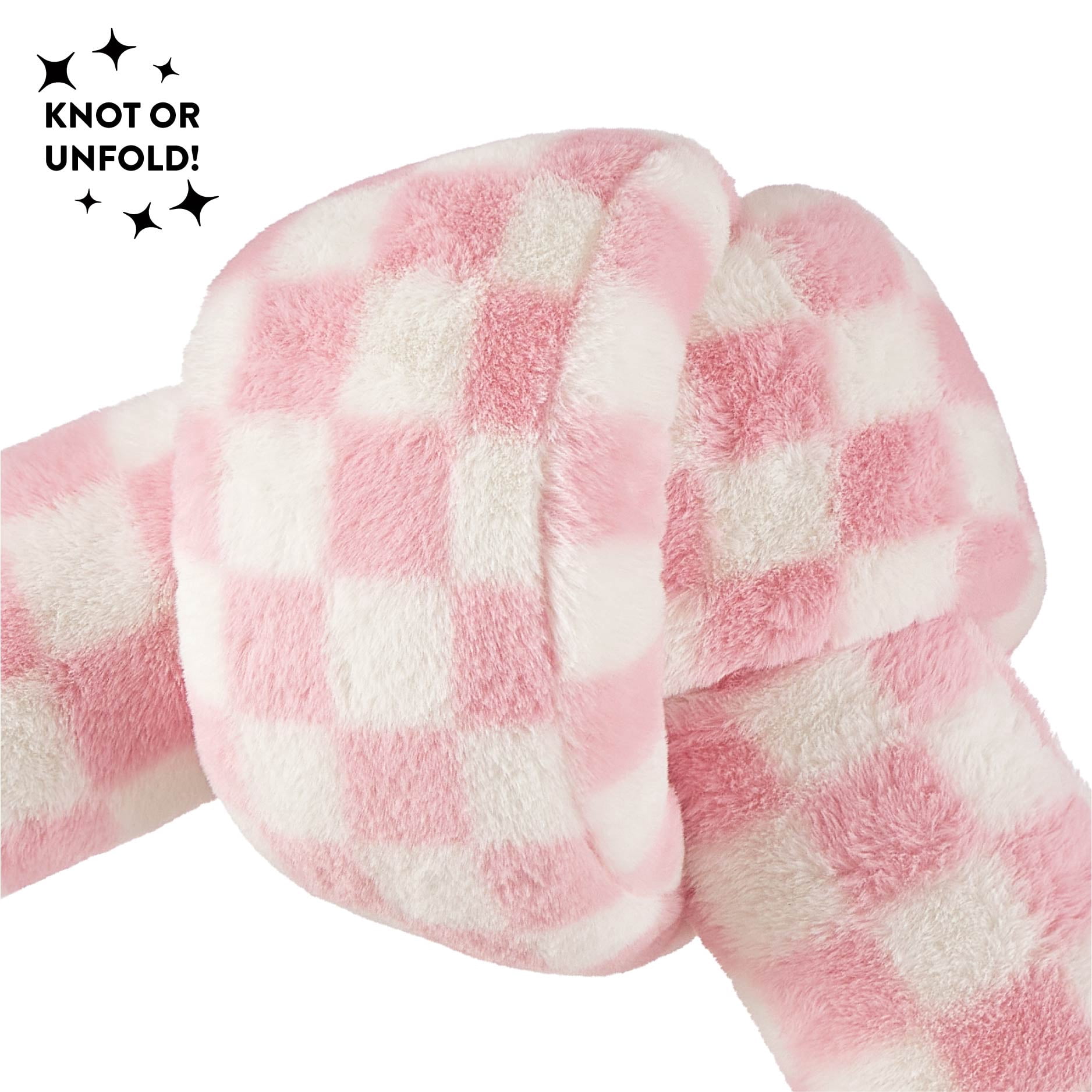 Mainstays Pink Checkered Knot Faux Fur Body Pillow, 22" L x 11" W