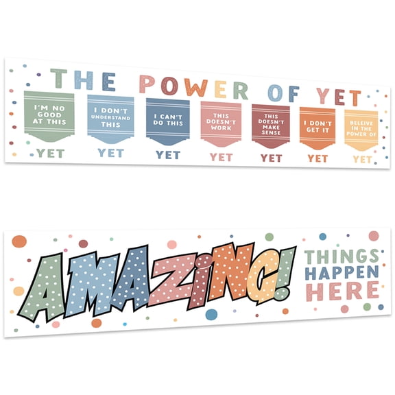 Koyal Wholesale The Power Of Yet Growth Mindset Classroom Banner Sign for Teachers, Door, Wall Decor Boho Rainbow, 2-Pk