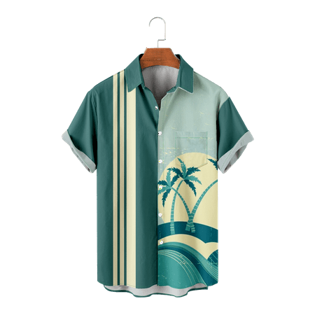 

MLFU Men Dad Coconut Tree Short Sleeve Button Down Shirts Novelty Beach Aloha Shirt Summer Polo Shirts For Men Youth