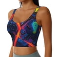 thumbnail image 2 of Fotbe Neon City Map Sujetador Deportivo Largo sin Aros para Mujer con Almohadillas y Soporte Medio, Transpirable y Absorbente, Camiseta Tipo Chaleco o Tank Top-Small, 2 of 8