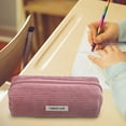thumbnail image 6 of RuiJiao Large Capacity Retro Corduroy Pencil Case - High-End Solid Color Stationery Bag for Students, Portable Makeup Bag, Multipurpose Handbag, 6 of 7