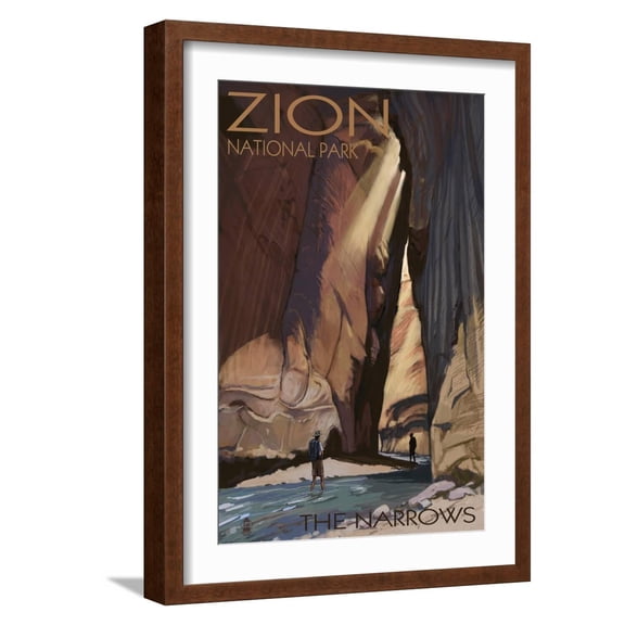 Art.com Zion National Park - the Narrows, c.2009 Art Print by Lantern Press, Brown Frame Wall Art, 17" x 23"