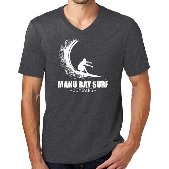 Mens Manu Bay Surf Company WHITE WAVE Surfer T-shirt, Medium Heathered Charcoal