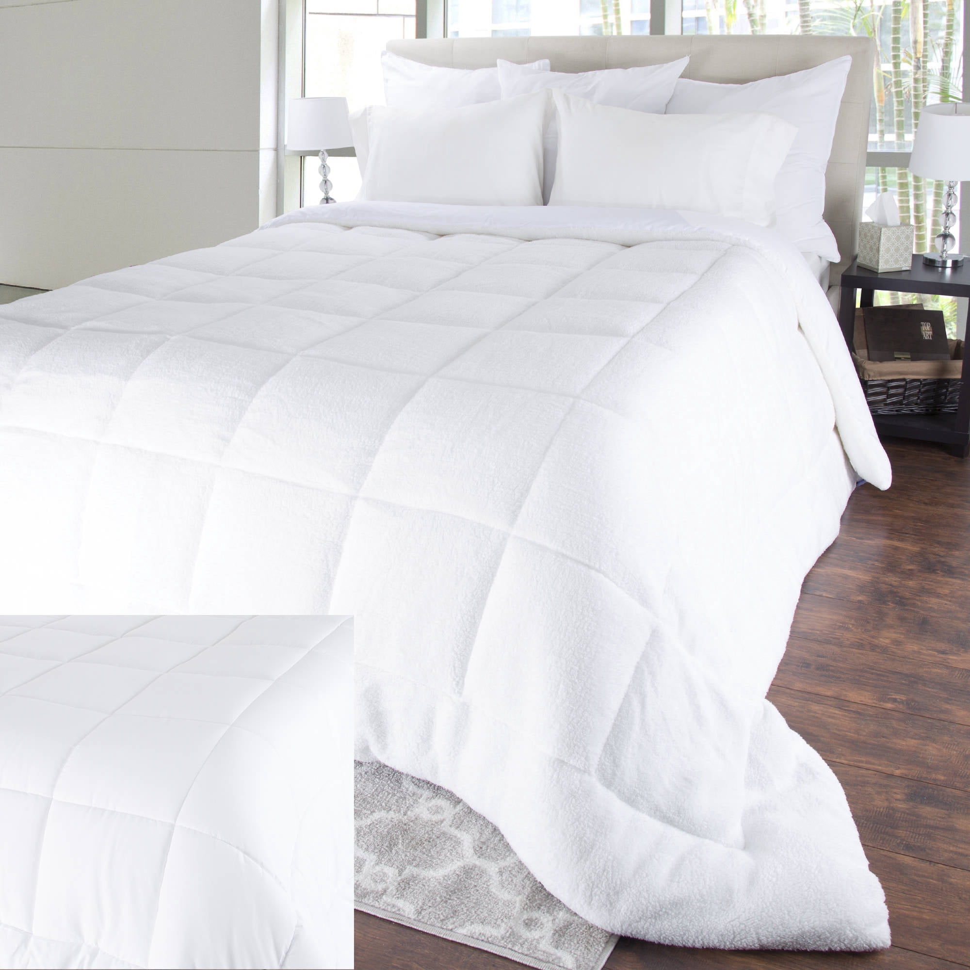 Bluestone Sherpa Comforter for Adult – Reversible Blanket, White Full Queen