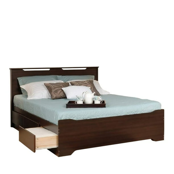 Platform Storage Bed With Headboard, Coal Harbor 6 Drawer Platform Storage Bed Queen Espresso Prepac