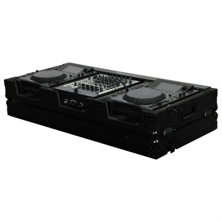 Black 12 Format DJ Mixer and Two Large Format Media Players Coffin Flight Case