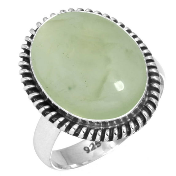925 Silver Ring For Women - Teens Green Natural Prehnite Stone Silver Ring Size 12 Fashion Silver Ring Size 12 Gift For Mom On Halloween 925 Gemstone Silver Jewelry