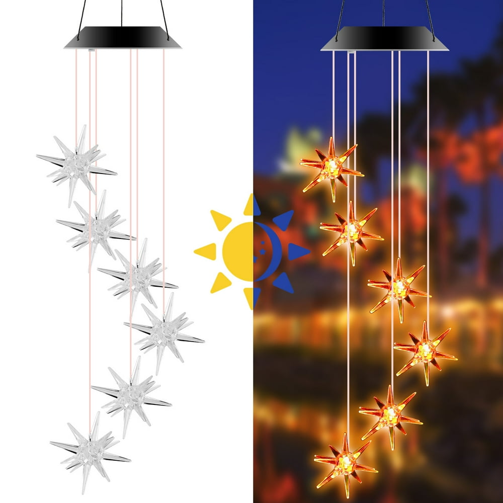 Solar Wind Chimes Outdoor Changing Colors Sea Urchin Shaped Waterproof