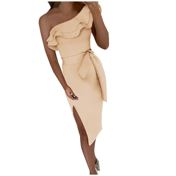 IROINNID Women's Sleeveless Bodycon Dress One Shoulder Sexy Summer One Shoulder Buttocks Dress Strapless Solid Color Dress