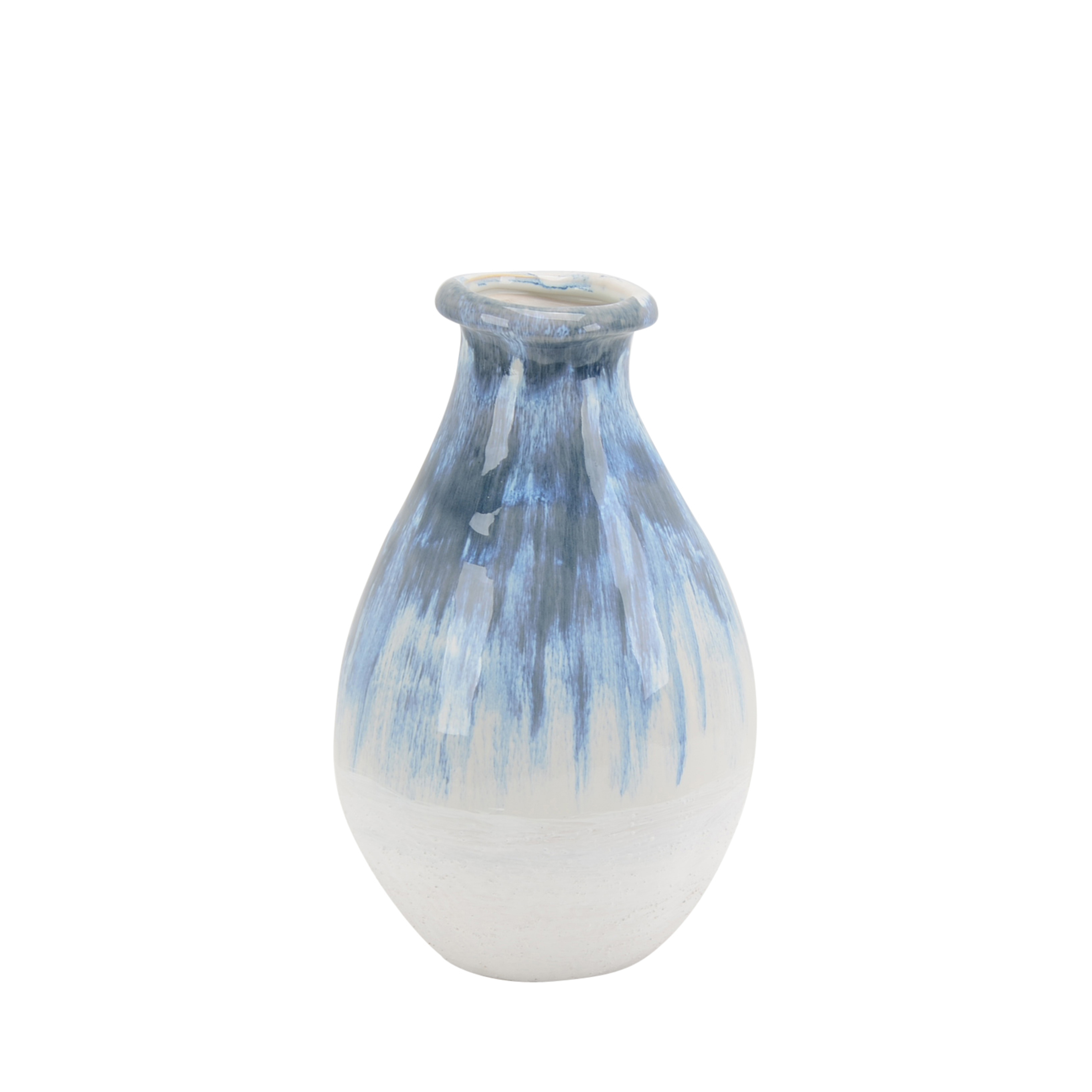 Distressed Pattern Ceramic decorative Vase with Tapered Bottom, White and Blue