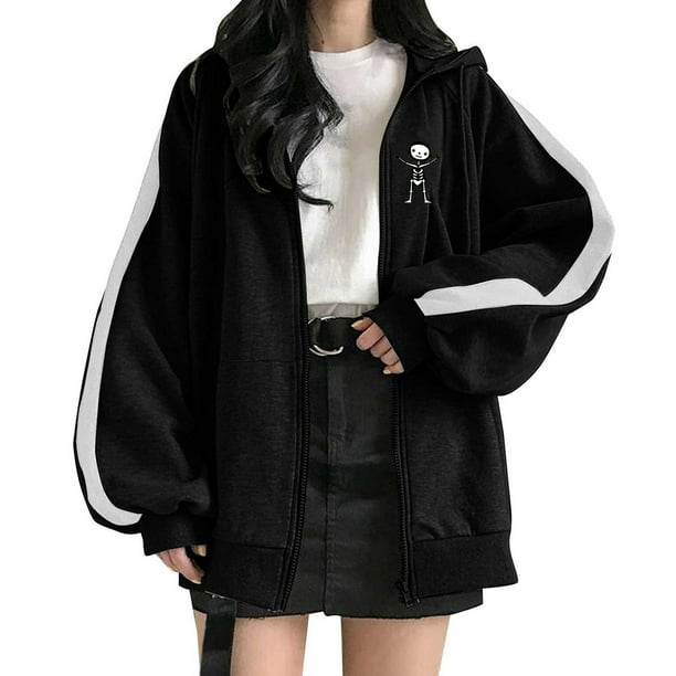 Gibobby Sudaderas para mujer con cierre, Sudaderas con capucha con cierre para mujer, sudaderas de forro polar, ropa de otoño Y2k, trajes de moda 2023(Negro,G)