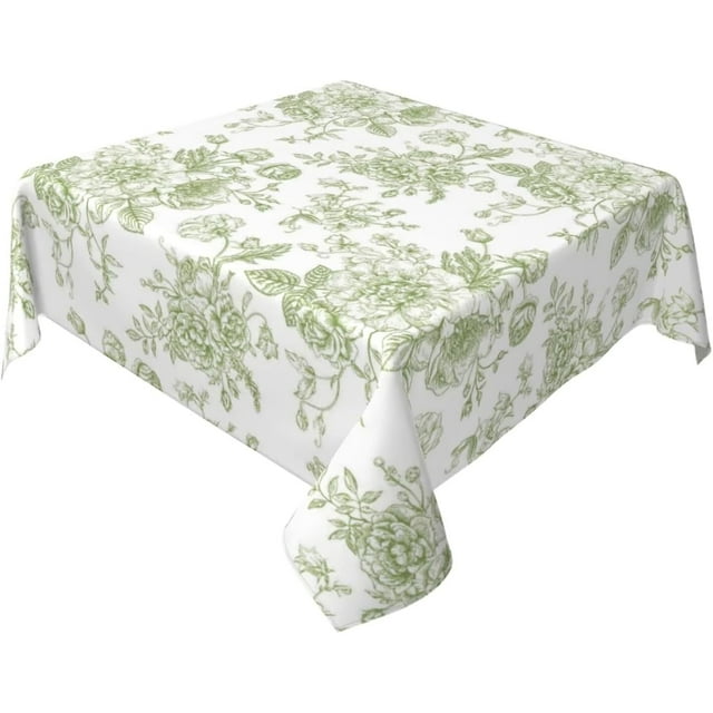Sage Green Floral Tablecloth Square 60 Inch Vintage Chinoiserie Green Table Cloth Polyester Fabric Spring Summer Flowers Farmhouse Table Cover for Kitchen Party Picnic Outdoor Decor
