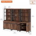 thumbnail image 3 of WAMPAT 3-Piece Modern 72" Tall Library Bookcases with Metal Base & Adjustable Shelves, Wood Bookshelves with Storage Cabinet & Open Shelves for Home Office & Living Room, Brown, 3 of 8