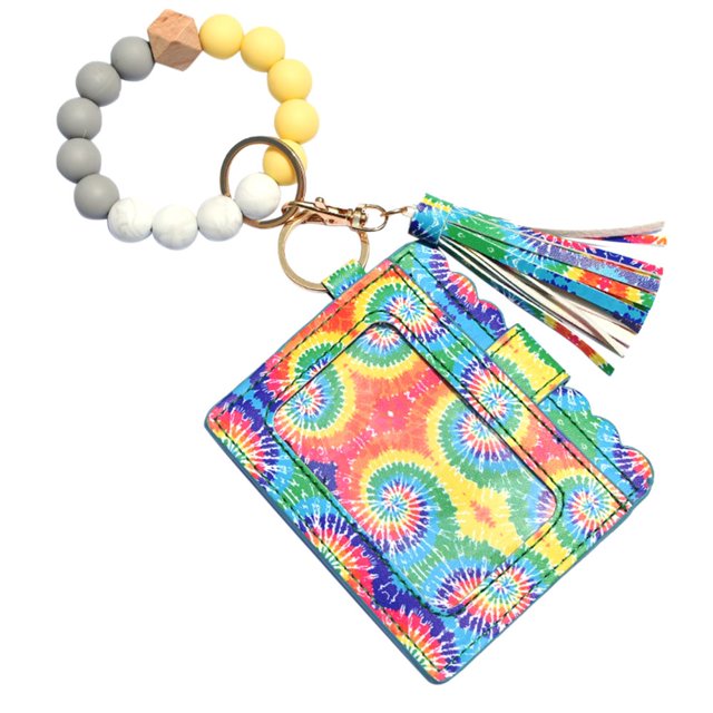 Silicone Bracelet Keychain Silicone Beads Keychain With Card Wallet Elastic Keychain For Women