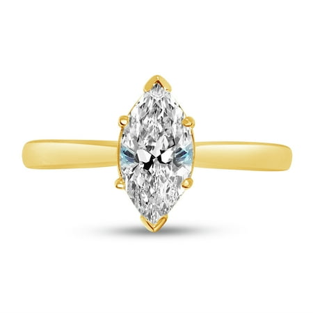 Cute Marquise (Solid 14k Yellow Gold Marquise Cut One Solitaire Wedding Engagement Ring CZ Cubic Zirconia 1.0ct. , Size)