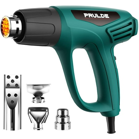 PRULDE Heat Gun 1500W 800°F - 1112°F Dual Temperature Hot Air Gun, Overload Protection with 4 Nozzles Attachment for Crafts, Shrink Wrapping/Tubing, Paint Removing